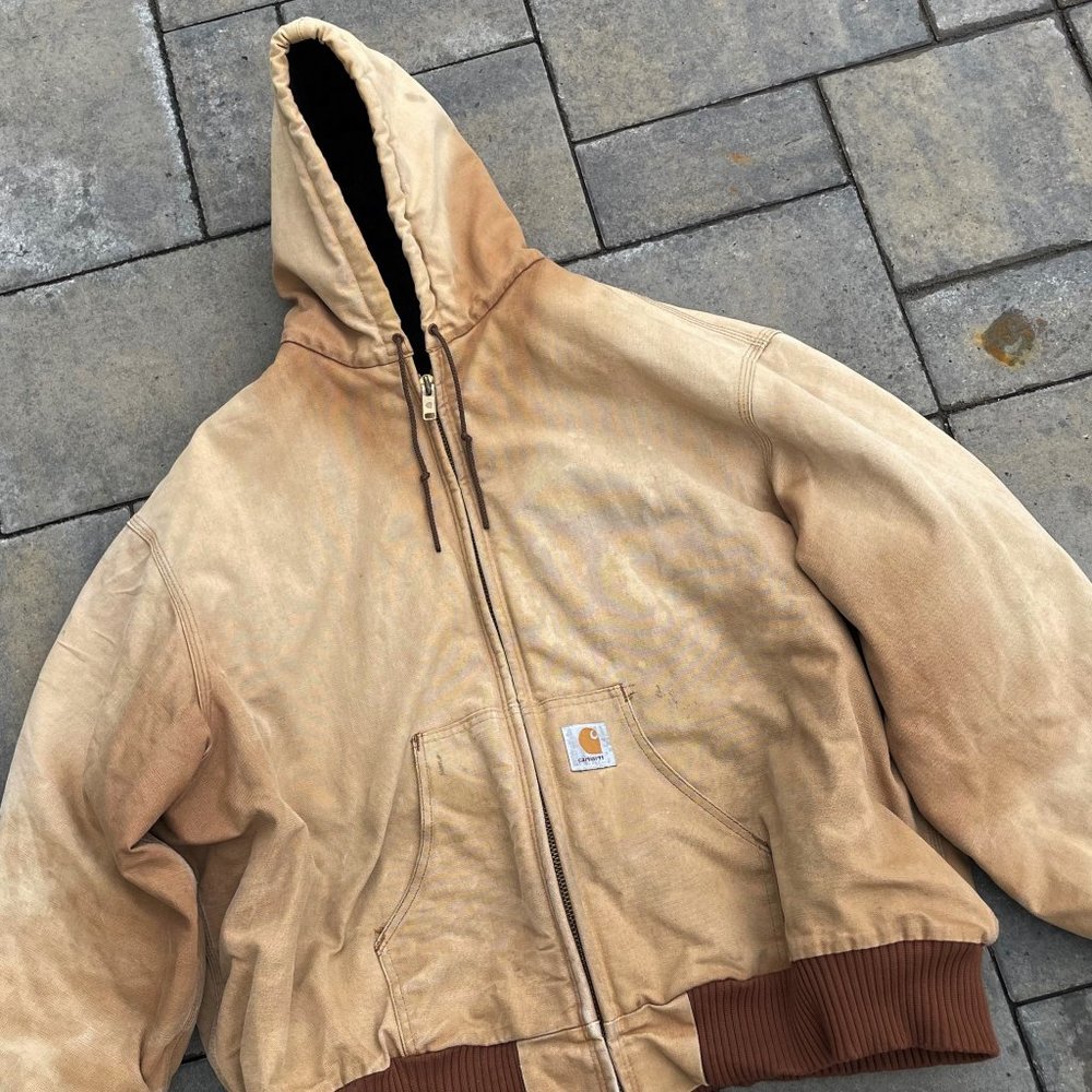 Carhartt Brown Quilt Lined Active Jacket Men's 4XL Hooded Distressed USA Made